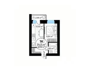 1-к квартира, вторичка, 34м2, 3/18 этаж