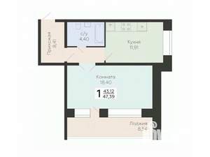1-к квартира, вторичка, 47м2, 4/12 этаж