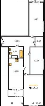 3-к квартира, вторичка, 92м2, 23/25 этаж