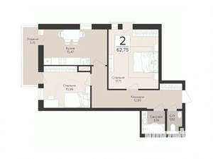 2-к квартира, вторичка, 63м2, 5/17 этаж