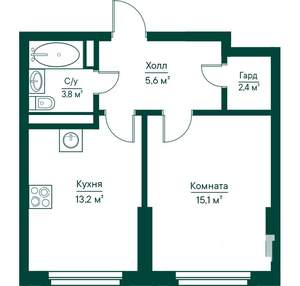 1-к квартира, строящийся дом, 40м2, 19/29 этаж