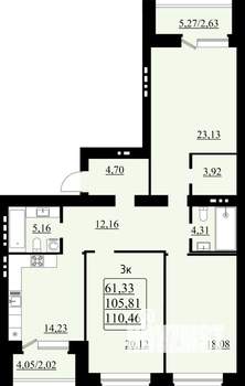 3-к квартира, строящийся дом, 110м2, 1/8 этаж