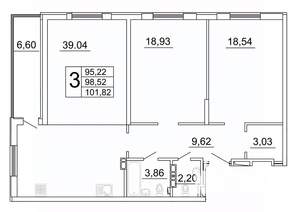 3-к квартира, строящийся дом, 102м2, 9/27 этаж