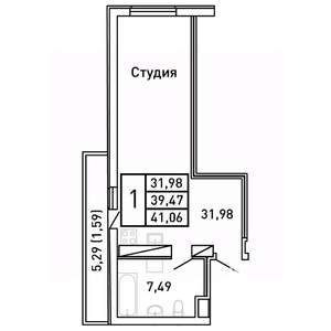 Студия квартира, вторичка, 41м2, 20/25 этаж