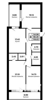 3-к квартира, вторичка, 116м2, 5/5 этаж