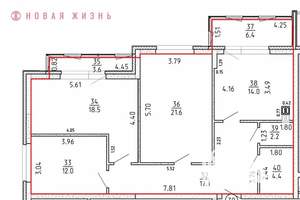 3-к квартира, строящийся дом, 90м2, 6/16 этаж