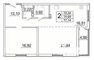 2-к квартира, строящийся дом, 77м2, 5/27 этаж