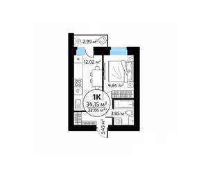 1-к квартира, вторичка, 34м2, 11/18 этаж