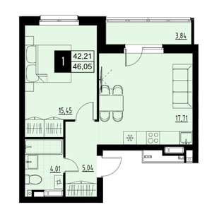 1-к квартира, вторичка, 44м2, 1/18 этаж