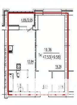 1-к квартира, вторичка, 50м2, 1/10 этаж