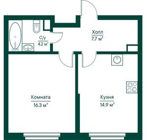 1-к квартира, строящийся дом, 43м2, 10/29 этаж