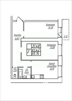 2-к квартира, строящийся дом, 65м2, 12/17 этаж