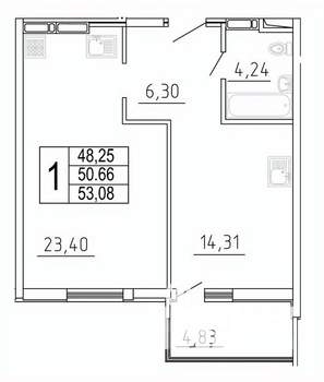 1-к квартира, строящийся дом, 53м2, 15/27 этаж