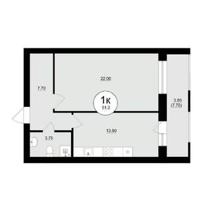 1-к квартира, вторичка, 52м2, 2/8 этаж