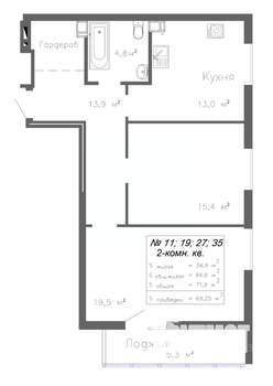 2-к квартира, вторичка, 69м2, 7/20 этаж