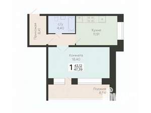 1-к квартира, вторичка, 47м2, 8/12 этаж
