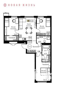 3-к квартира, вторичка, 83м2, 3/8 этаж