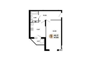 1-к квартира, строящийся дом, 51м2, 25/25 этаж
