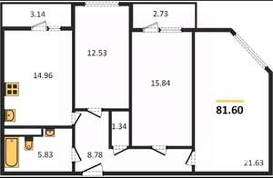 3-к квартира, вторичка, 82м2, 25/25 этаж