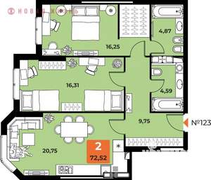 2-к квартира, вторичка, 71м2, 14/23 этаж