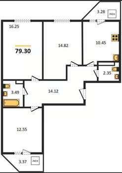 3-к квартира, вторичка, 79м2, 21/26 этаж