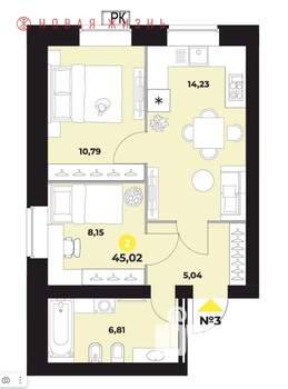 2-к квартира, вторичка, 63м2, 16/16 этаж