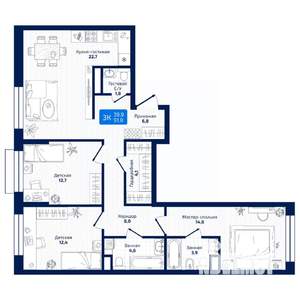 3-к квартира, вторичка, 92м2, 3/19 этаж