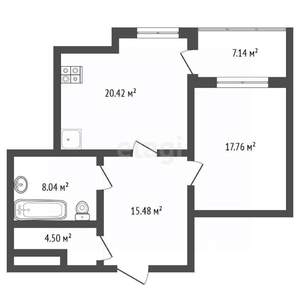 1-к квартира, вторичка, 66м2, 2/4 этаж