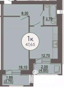 1-к квартира, строящийся дом, 48м2, 6/8 этаж