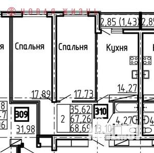 2-к квартира, строящийся дом, 69м2, 18/25 этаж