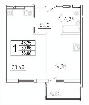 1-к квартира, строящийся дом, 53м2, 9/27 этаж