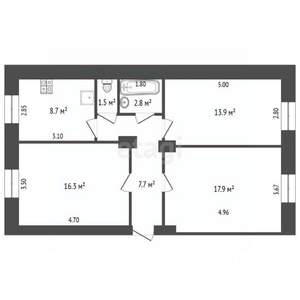 3-к квартира, вторичка, 69м2, 2/5 этаж