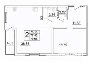2-к квартира, строящийся дом, 80м2, 4/27 этаж
