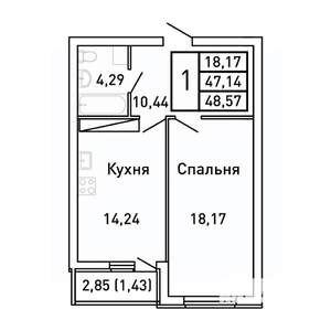 1-к квартира, вторичка, 49м2, 25/25 этаж