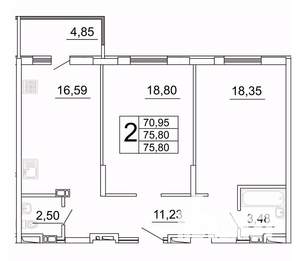 2-к квартира, строящийся дом, 76м2, 3/27 этаж