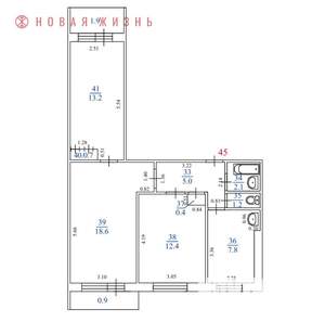 3-к квартира, вторичка, 64м2, 5/9 этаж