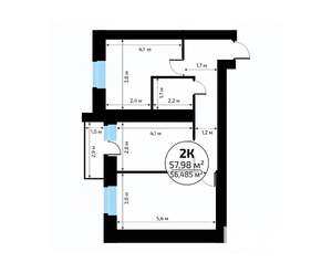 2-к квартира, вторичка, 58м2, 3/18 этаж