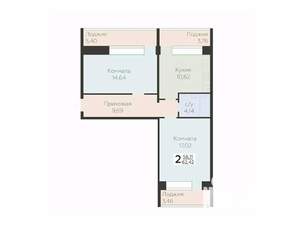 2-к квартира, вторичка, 62м2, 4/12 этаж