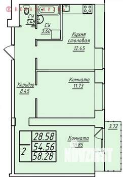 2-к квартира, строящийся дом, 58м2, 15/17 этаж