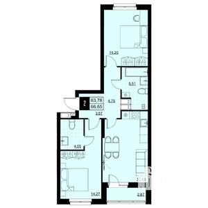 2-к квартира, вторичка, 65м2, 10/18 этаж