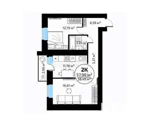 2-к квартира, вторичка, 58м2, 5/18 этаж