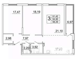 3-к квартира, строящийся дом, 98м2, 11/27 этаж