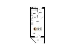 Студия квартира, строящийся дом, 30м2, 4/25 этаж