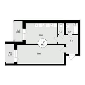 1-к квартира, вторичка, 56м2, 2/8 этаж
