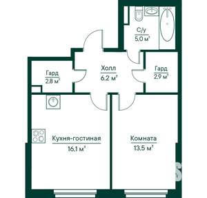 1-к квартира, строящийся дом, 46м2, 2/29 этаж