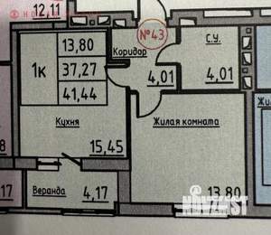 1-к квартира, вторичка, 42м2, 12/24 этаж