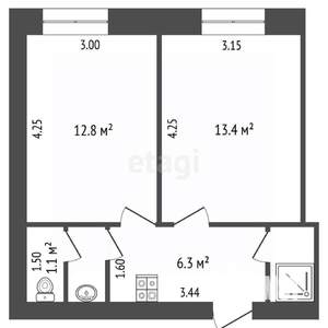 2-к квартира, вторичка, 42м2, 8/9 этаж