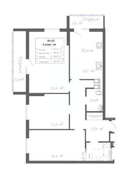 3-к квартира, строящийся дом, 95м2, 9/20 этаж