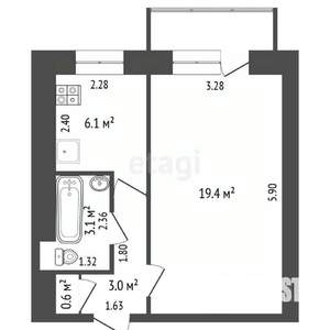 1-к квартира, вторичка, 33м2, 3/9 этаж