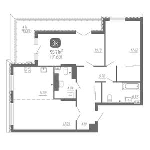 3-к квартира, вторичка, 95м2, 21/22 этаж